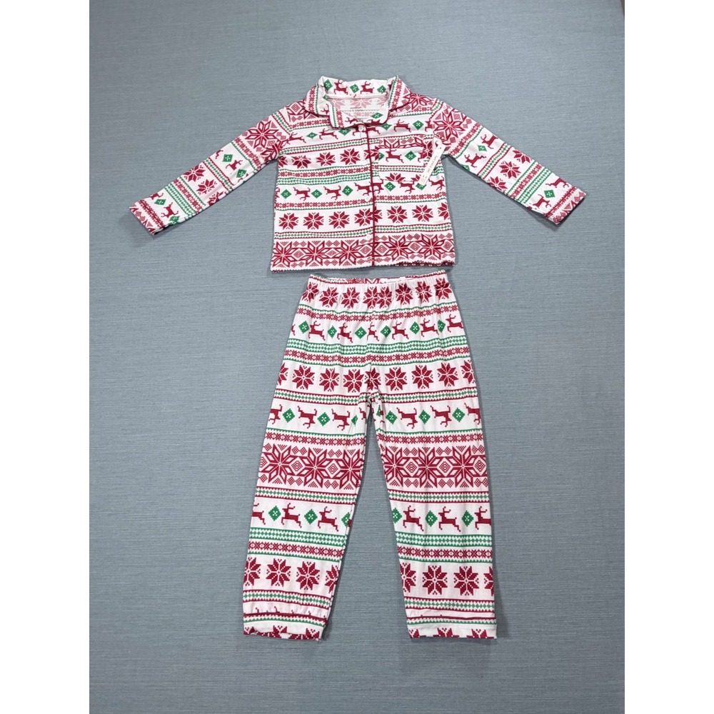 Goodnight Llama Pajama Set Toddler 4 White Red Green Fair Isle Reindeer PJs